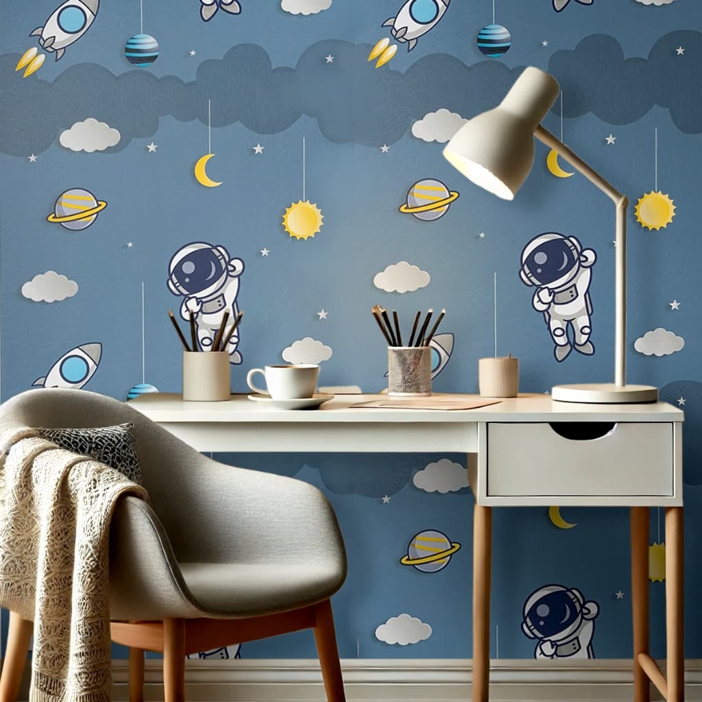 Papel De Parede Quarto Infantil Foguete Planeta Espaço Autoadesivo 5x45cm Quarto Menino