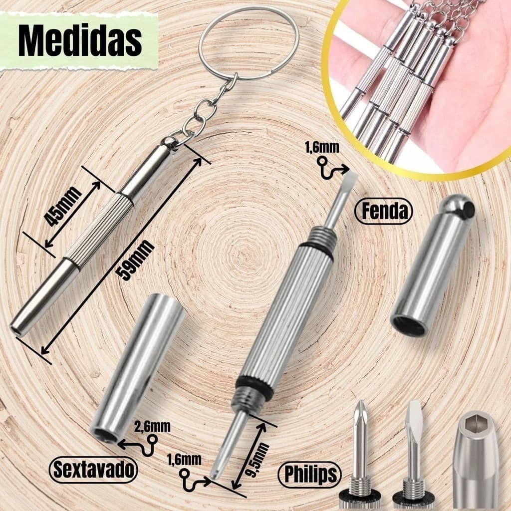 KIT Mini Chaveiro 3 em 1 Chave de Fenda kit com 3 ou 5 Reparo Relógio Oculos Relogio Chave de fenda portátil multifuncional de três em um para óculos, relógios e celular, ferramenta de reparo