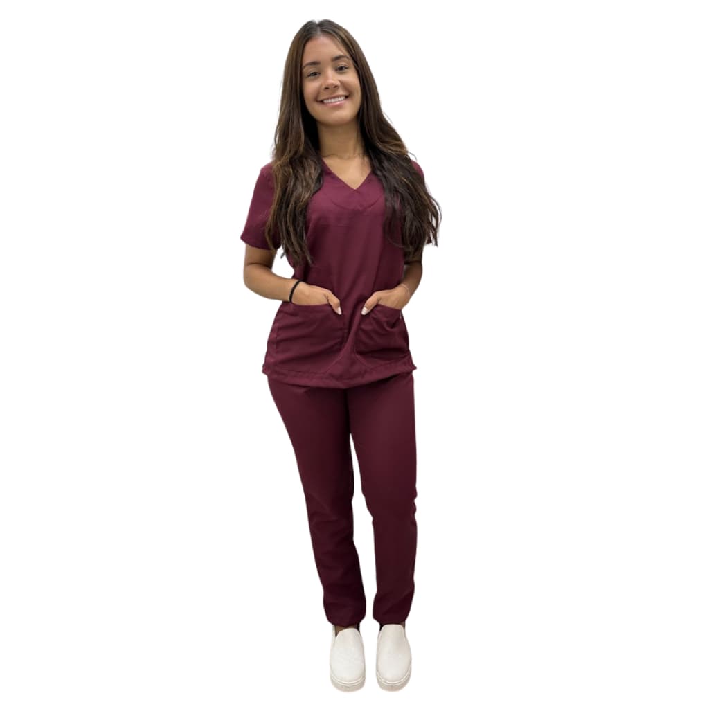 Conjunto Pijama Hospitalar em Gabardine Feminino - VINHO