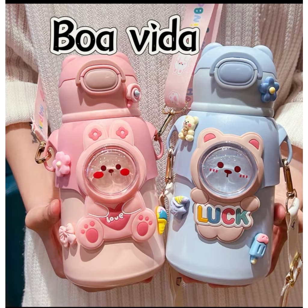 Garrafa /copo térmica Com Canudo 520ml aço inox para infantil com desenhos animados para presente