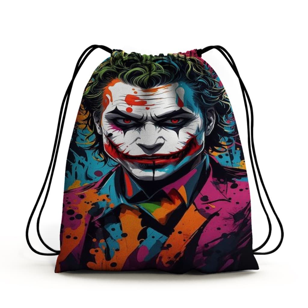 Bolsa Mochila Saco Unissex Coringa: O Acessório Perfeito para Fãs de Quadrinhos-  O Estilo do Vilão em Cada Aventura