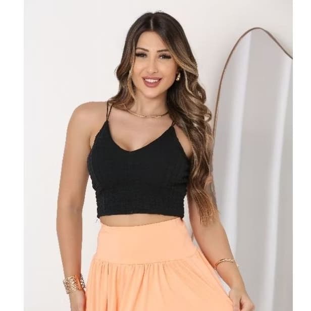 cropped de bubble alça fina dupla (com bojo)