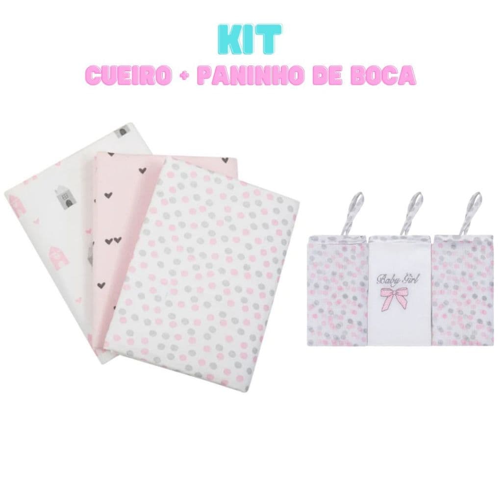 Kit 6 Peças Cueiro Flanelado Para Bebê Manta Estampado E Paninho De Boca Com Prendedor de Chupeta Babete  Menina Menino