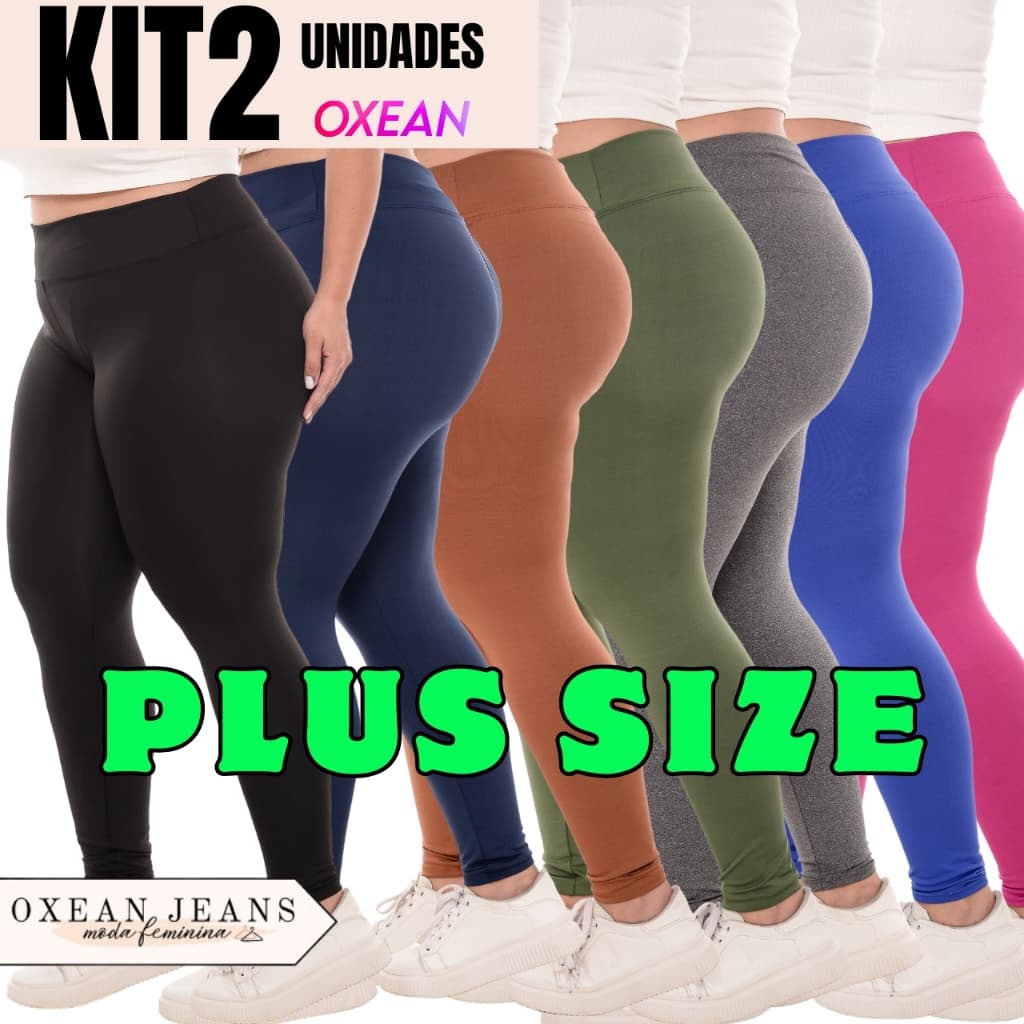 Kit 2 Calças Legging Plus Size Feminina Leg Suplex Zero Transparência Cintura Alta Levanta Bumbum