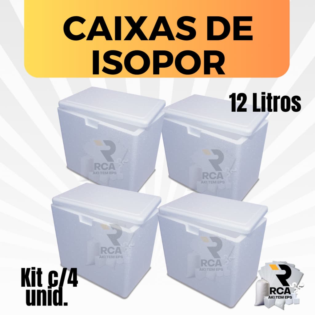 Kit com 4 Caixas de Isopor EPS 12 litros para Gelo, Refrigerante, latas, bolos de pote, doces e Medicamentos