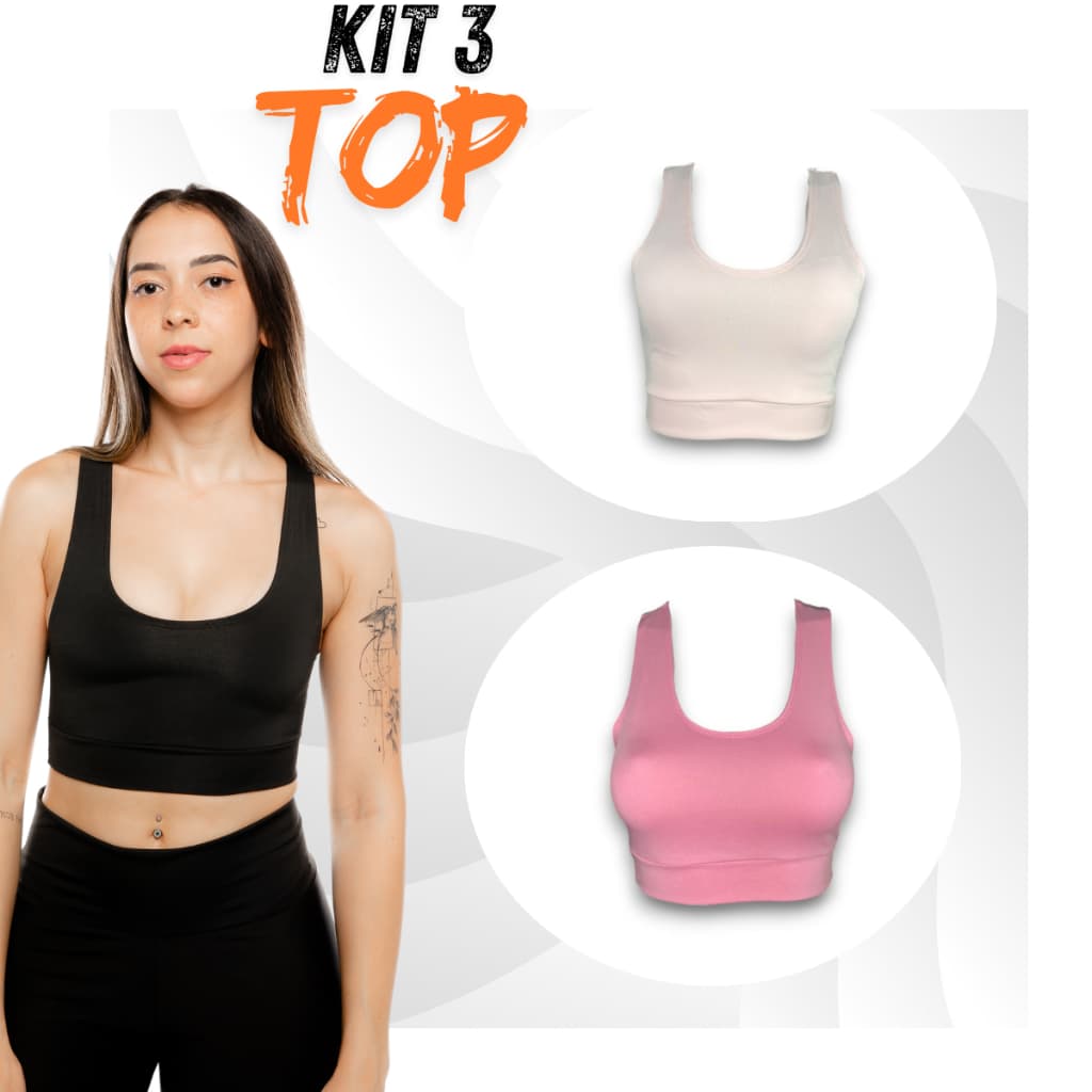 Kit 3 Top Academia Musculação Para Fitness Casual Praia Treino