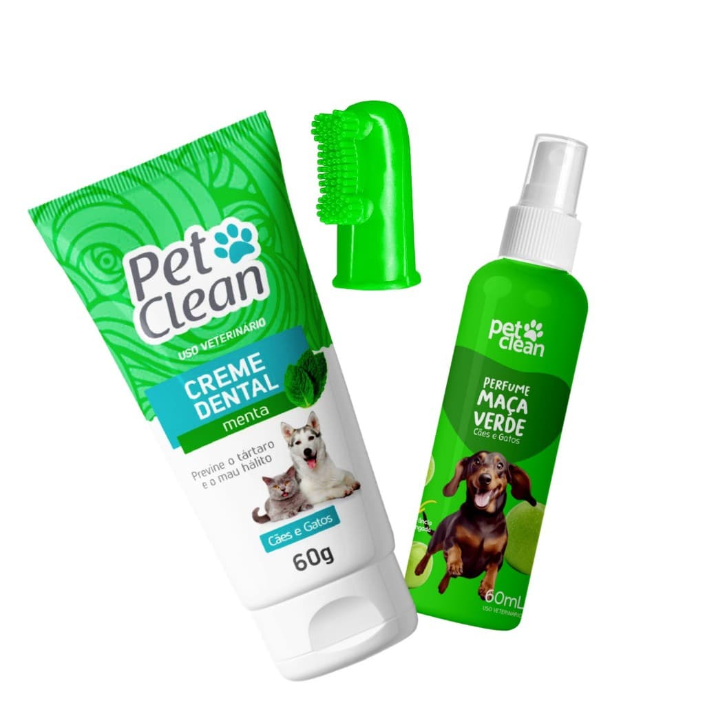 Creme Pasta de Dente Dedeira Escova Dental perfume Maçã Verde Pet Cachorro e Gato