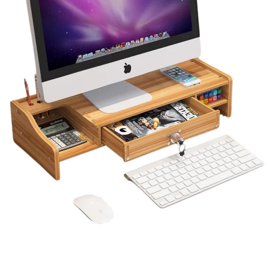 Suporte de Monitor de Mesa em MDF com Gaveta e Chave  MDF