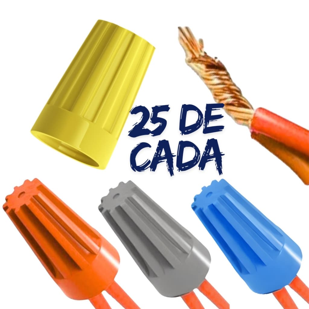 100X Emenda de Fios Conector Torção 0,8mm A 10mm (Kit C/ 25pçs de Cada)