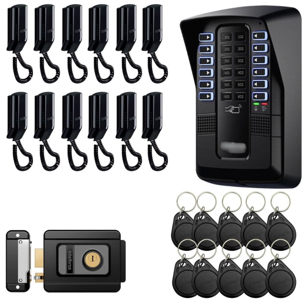 Porteiro Interfone Coletivo Predial 12 Pontos Preto Intelbras Fechadura Fx500