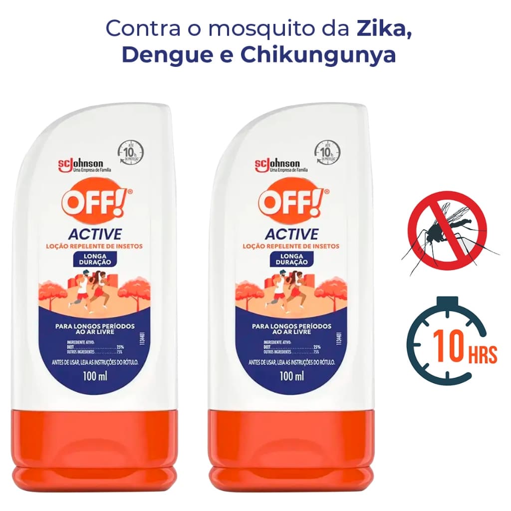 Kit 2x Repelente Contra Insetos Off Active 10h Longa Duração Deet 25% 100ml Loção