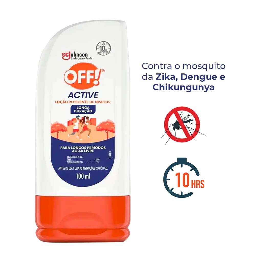 Repelente Contra Insetos Off Active até 10h Longa Duração Deet 25% 100ml Loção