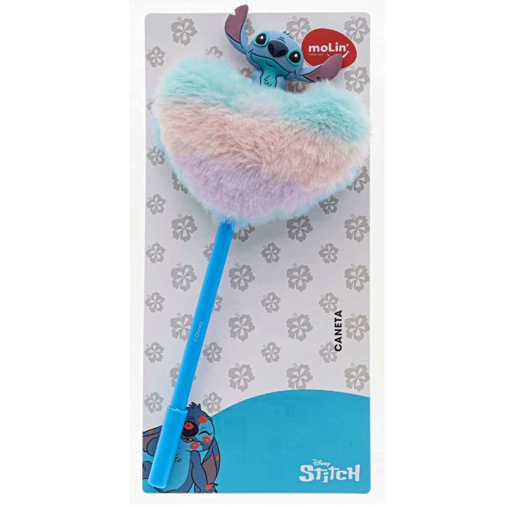 Caneta Coração Pelúcia Plush Disney Stitch 0,7mm Azul Molin