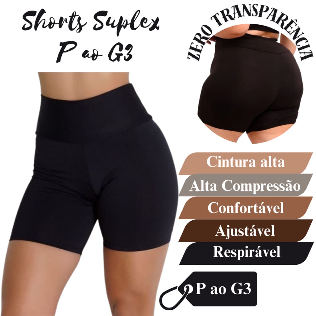 Shorts Legging Feminino Fitness Academia Em Suplex Meia Coxa Liso Cós Alto P Ao G3