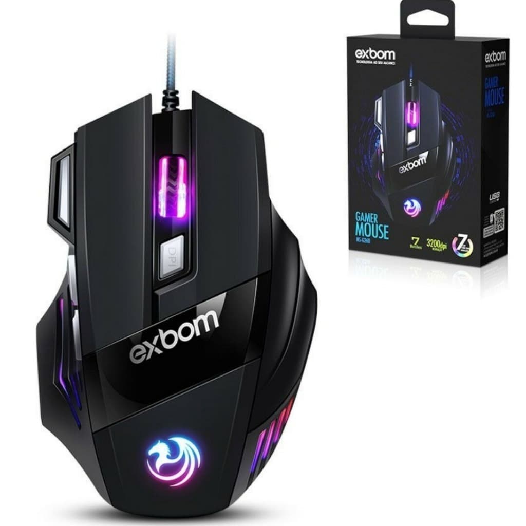 Mouse Gamer 3200 dpi Com Fio USB 7D Extreme 7 Cores MS-G260 EXBOM