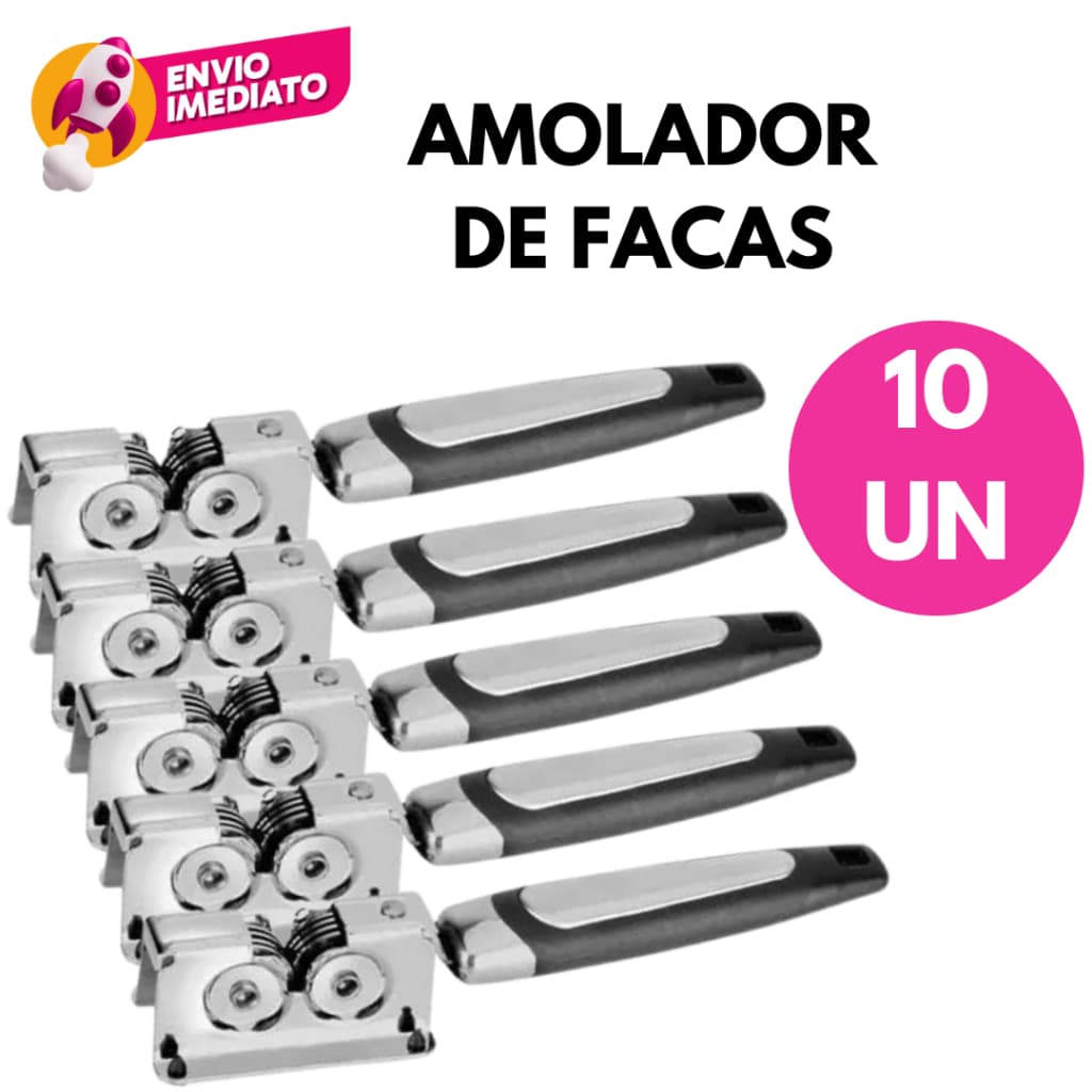 Kit 10 Un Afiador Amolador Faca E Tesoura Cozinha Restaurante Inox E Cabo ABS Profissional Manual
