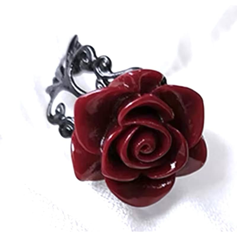 Anel ajustável Gótico diPadilla Vermelho /Preto FLOR  ROSA de LUXO