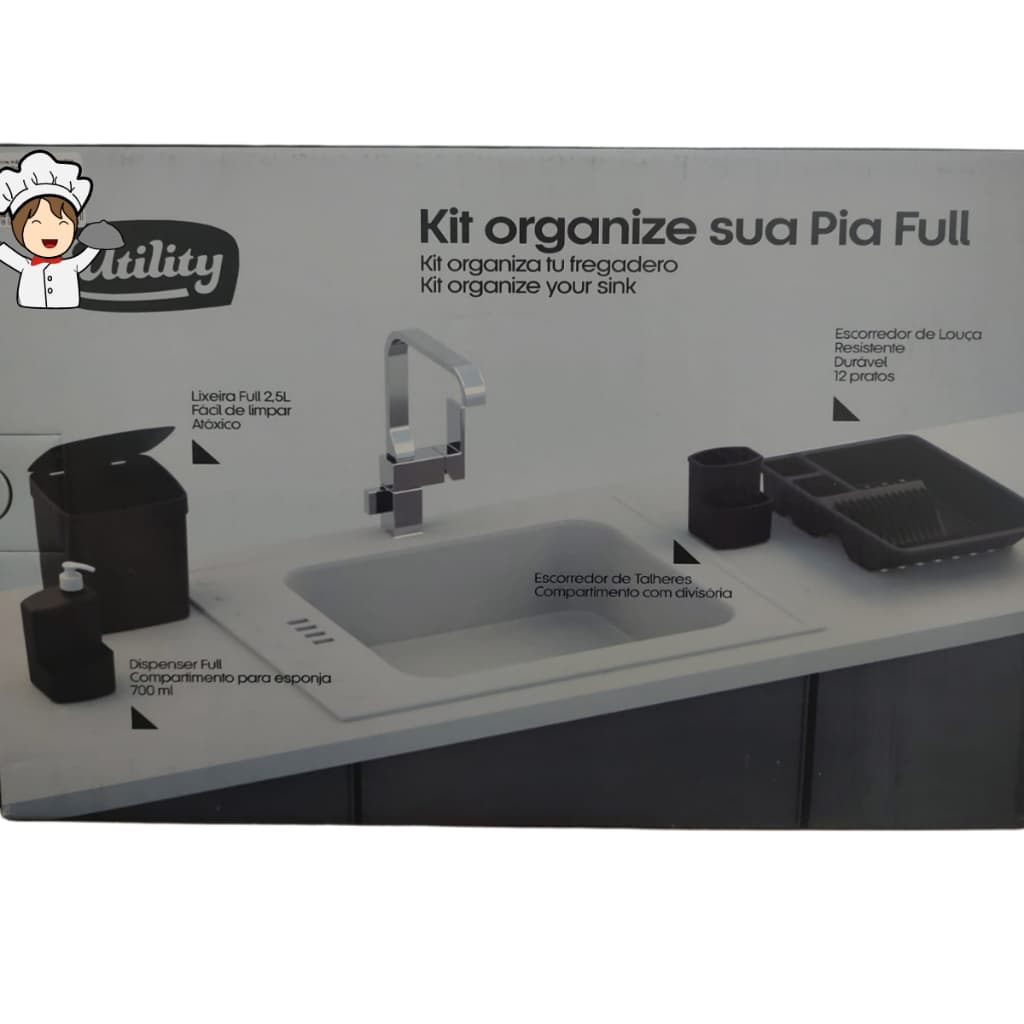 Kit Cozinha Porta Esponja Pia Lixeira Escorredor Dispenser