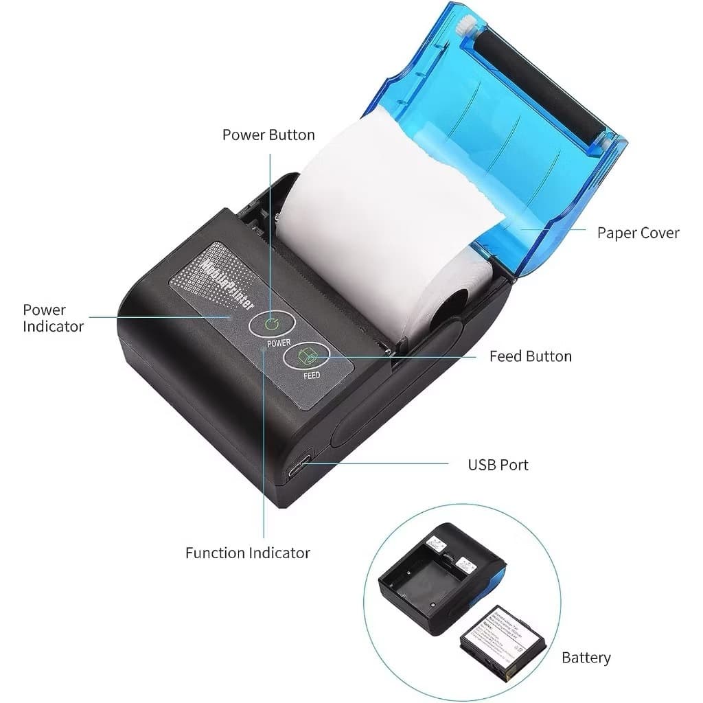 Mini Impressora Via Bluetooth Portátil Térmica 58mm Compatível Com Androide