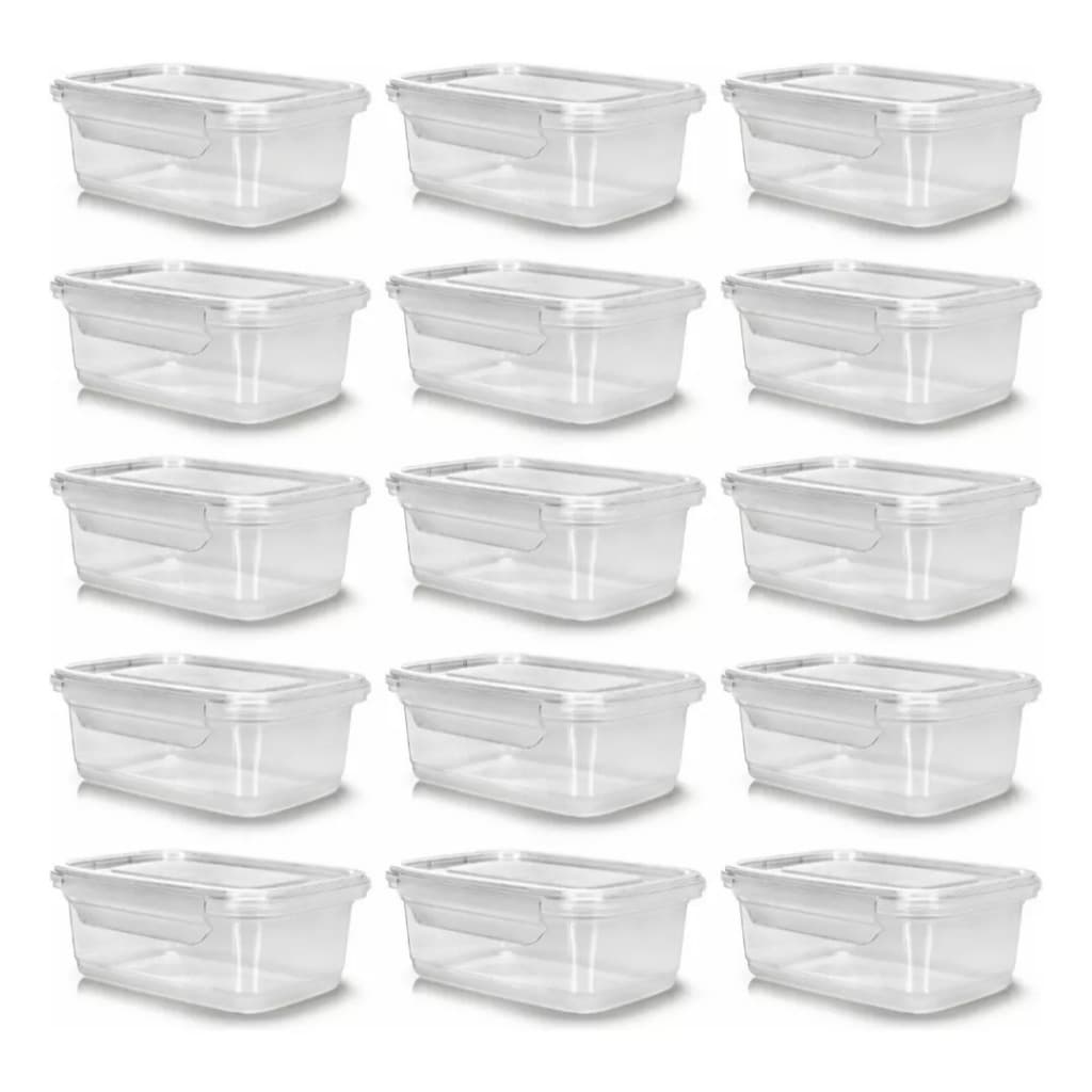 KIT VASILHA / CAIXA / POTE DE PLASTICO RETANGULAR COM TAMPA E TRAVAS GOURMET 750ML