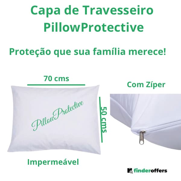 Capa Protetora para Travesseiro, Capa PillowProtective, com Zíper, Impermeável, AntiAcaro.