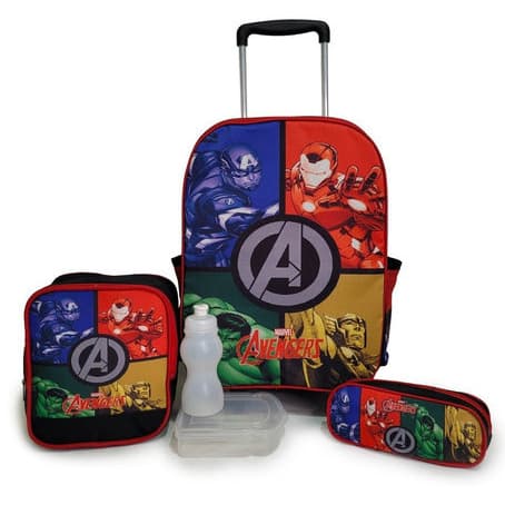 Kit Mochila Vingadores Infantil De Carrinho Infantil Tam G