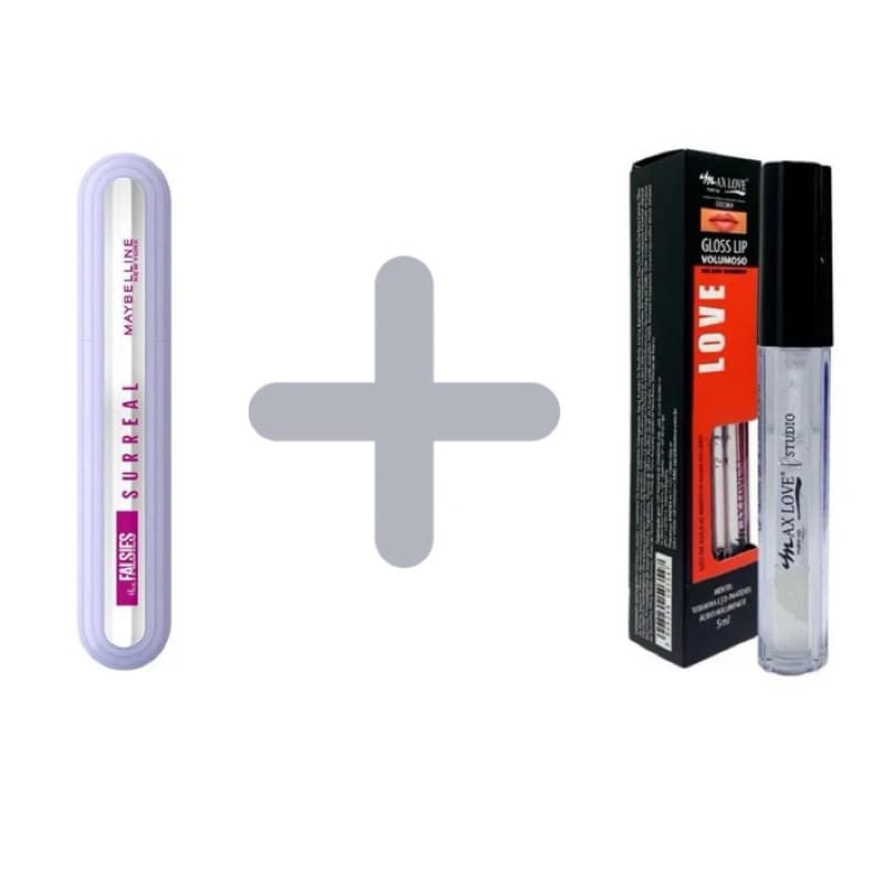Kit Gloss Lip Volumoso Glitter + Rímel Volume Surreal Duradouro Batom Perolado Mais Mascara Cilios
