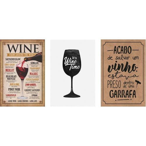 Kit Quadro Decorativo Trio Vinho Wine P/ Área Gourmet Decor