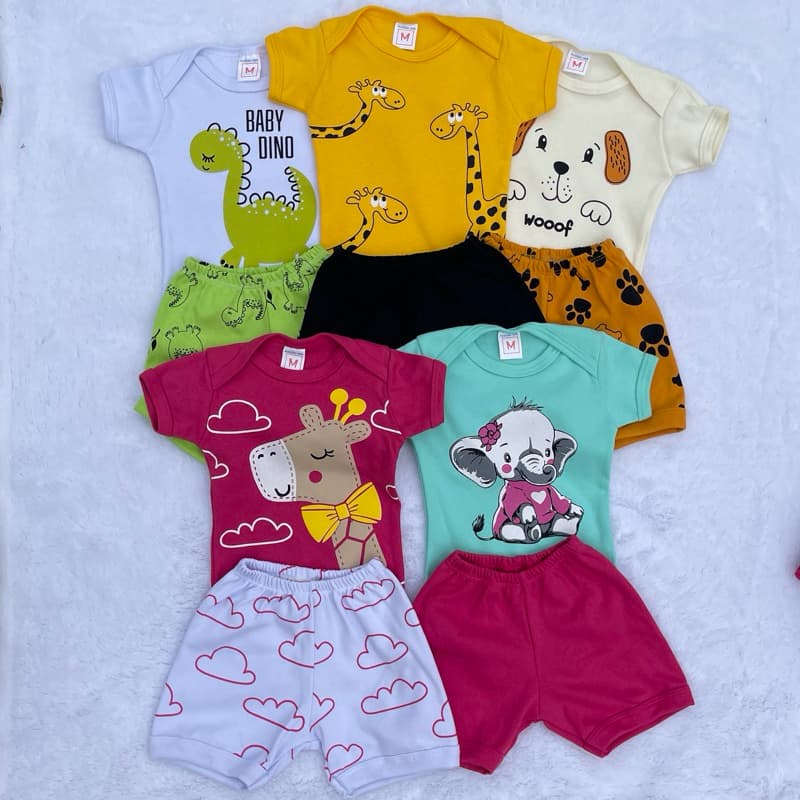 Conjunto Infantil (Body+Short) Temático de animais || 100%Algodão