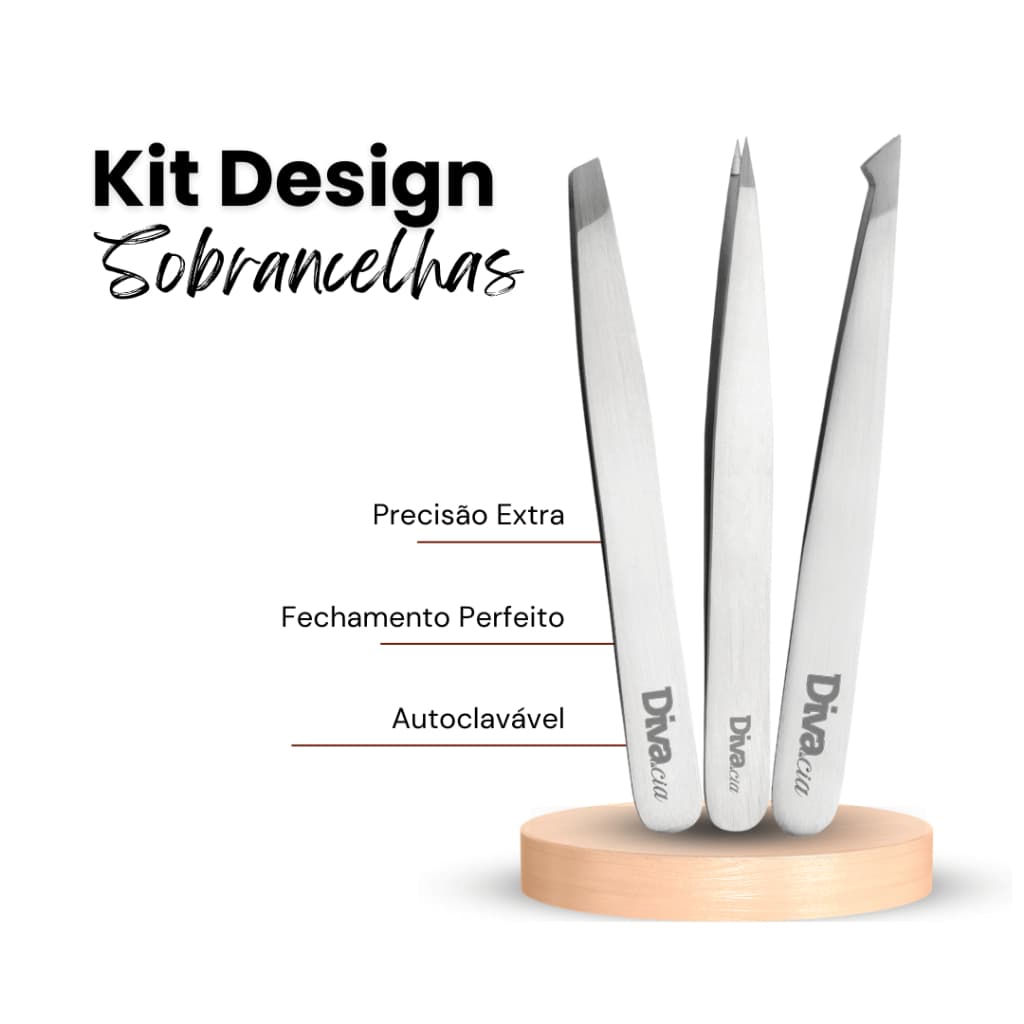 Kit 3 Pinças para Sobrancelhas/ Depilação Pinça Chanfrada, Agulha, Diagonal Autoclavável