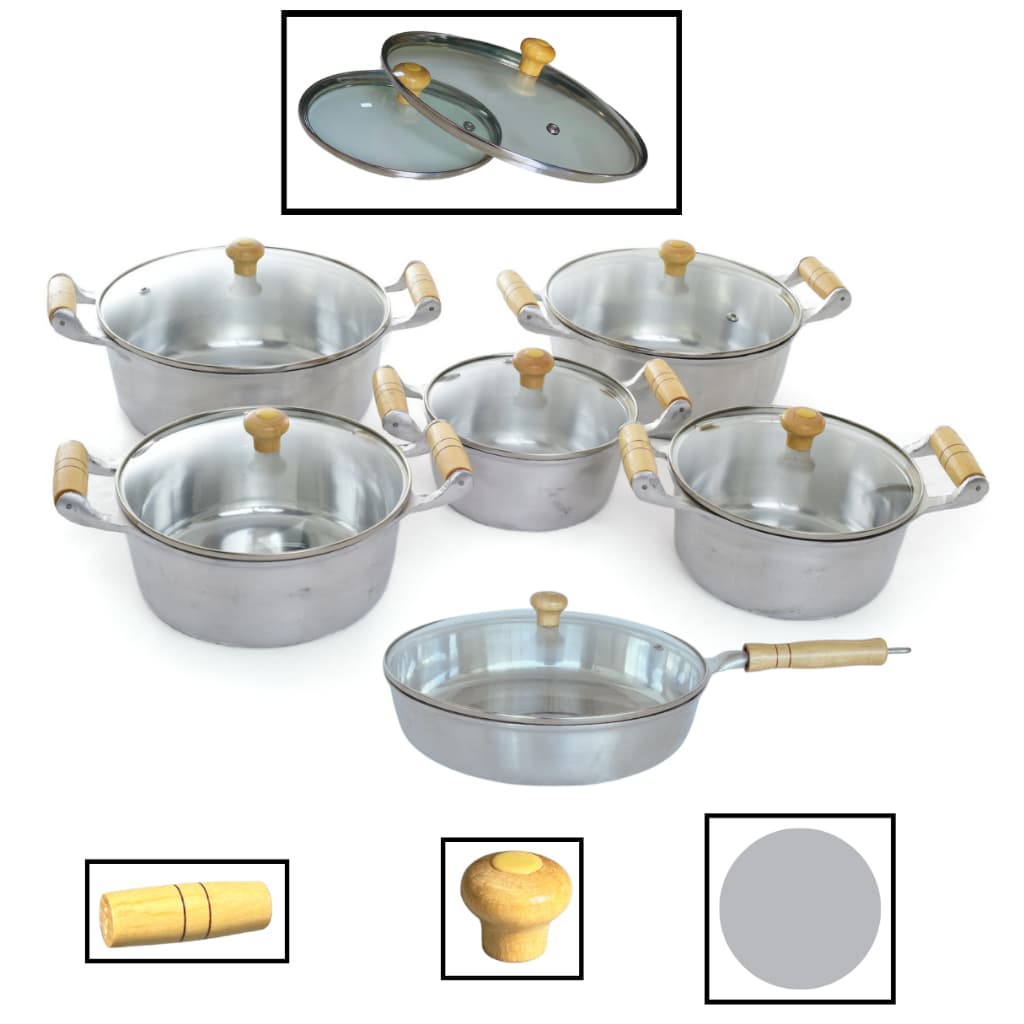 Jogo de Panelas e Frigideiras Tampa de Vidro Aluminio Fundido Grosso Premium 6 peças