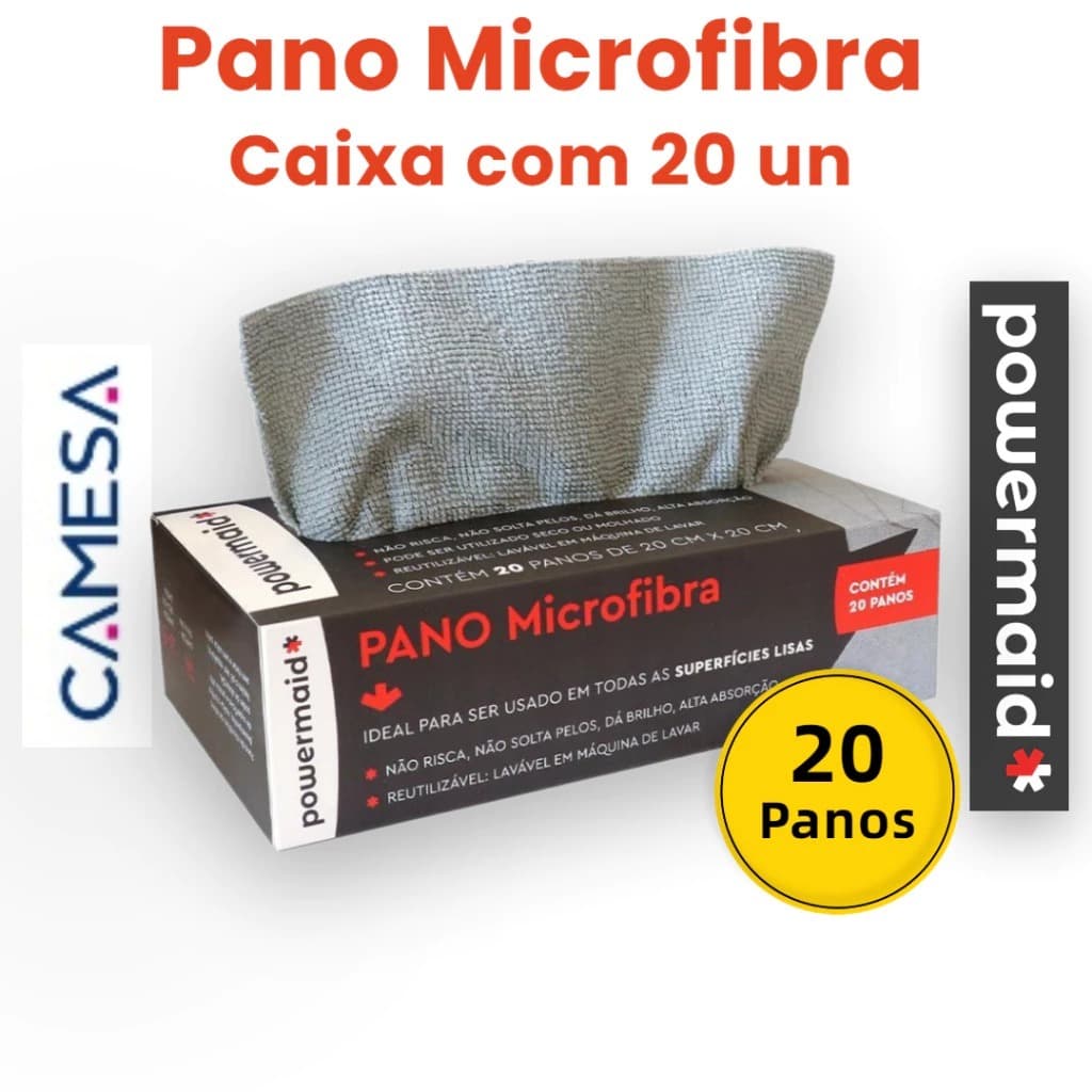 20 Un Pano de Microfibra 20cm x 20cm na Caixa Powermaid Camesa