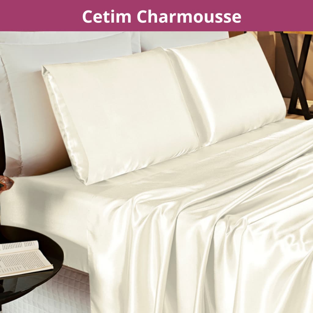 Jogo de Lençol 4 Peças King/ Queen Size/Casal Padrão Cetim Charmousse Liso Jogo de Cama Romantic