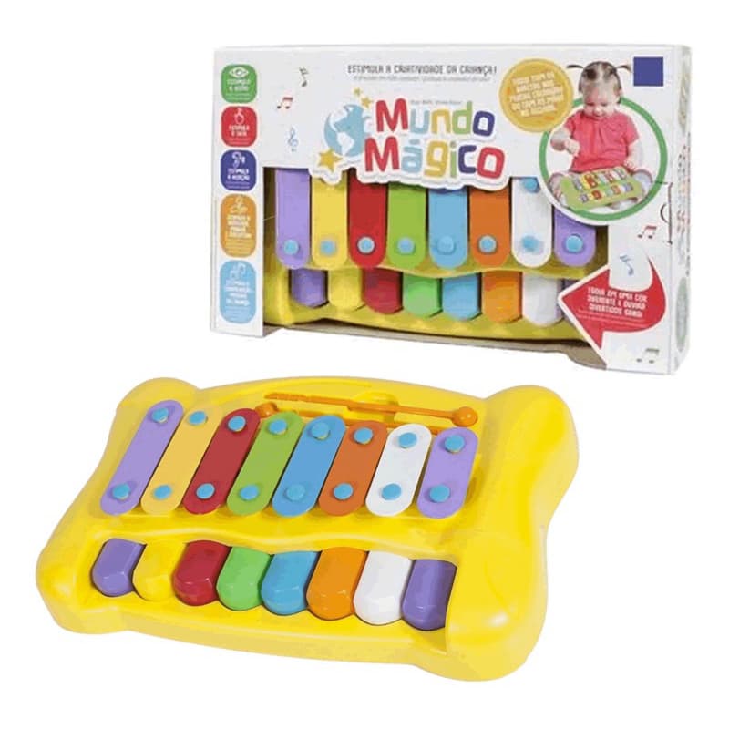 BRINQUEDO EDUCATIVO PIANINHO XILOFONE COLORIDO MUNDO MAGICO - PIANO E XILOFONE 2 EM 1 HOMEPLAY