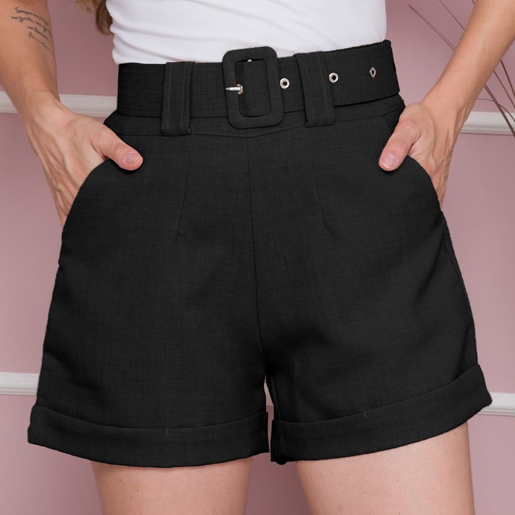 Short Alfaiataria Social Feminino Com Cinto P/M/G/GG
