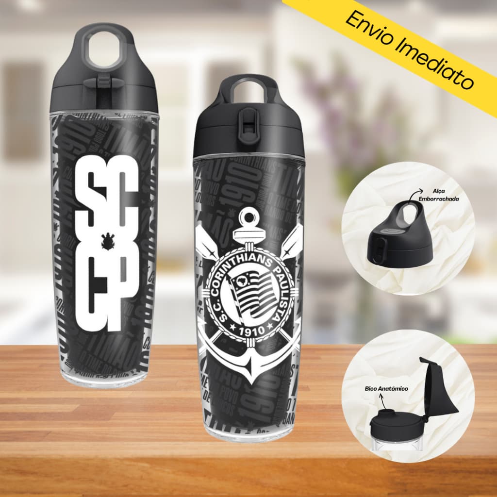 Garrafa de Água Corinthians Squeeze Academia Esportes Produto Oficial 600ml