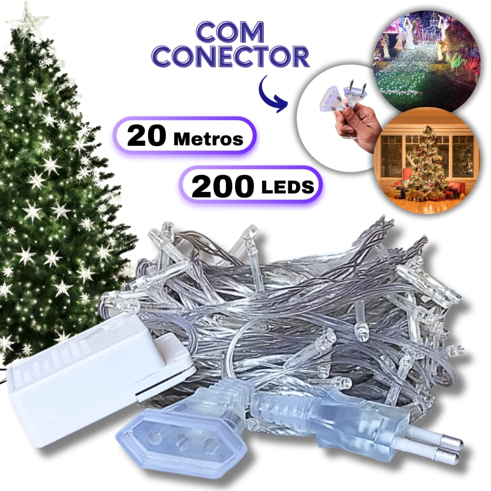 Cordão De Luz Pisca Pisca Led 20 Metros Decoração Enfeite Árvore De Natal Casa 110V/ 220V Branco