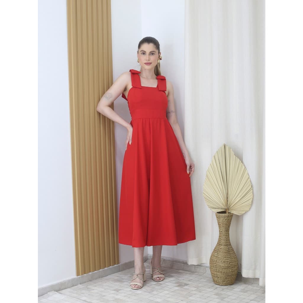 Vestido Longo Crepinho Liso Formato Em A Alça Decorativo Borboleta 9836