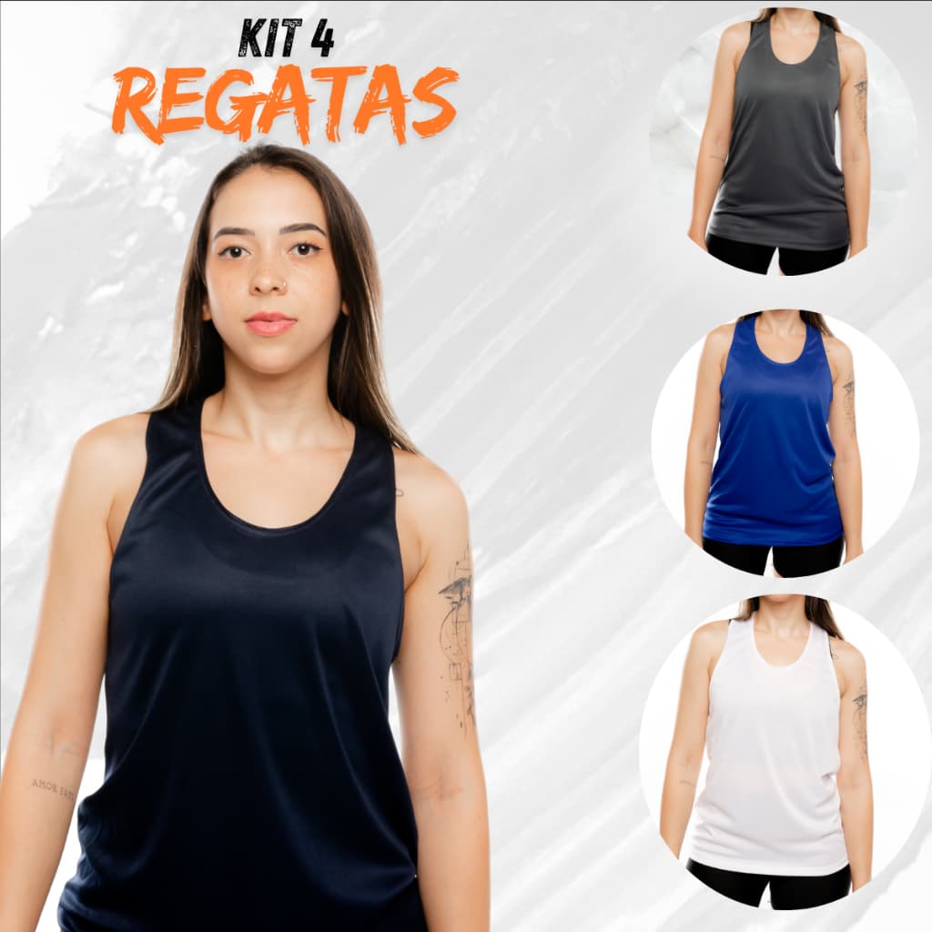 Kit 4 Regatas Feminina Estilo Nadador Fitness Academia Yoga Corrida DryFit Respiravel Moderna