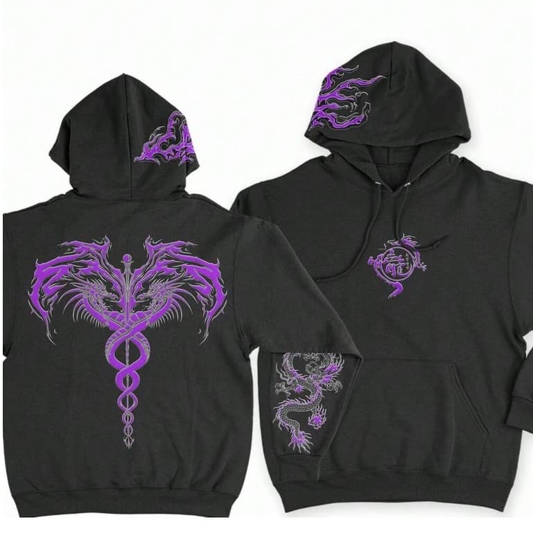 Blusa de Moletom Dragões Roxo Casaco de Frio  Com capuz ou sem Capuz Casaco de Frio Envio Imediato