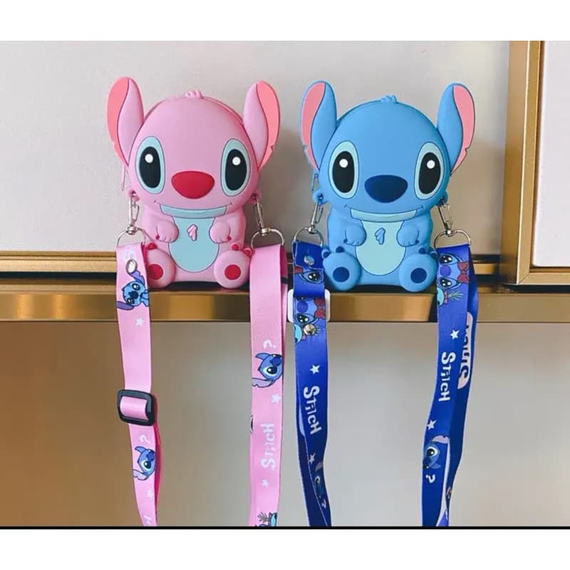 Bolsinha Stitch Angel transversal alça regulável silicone porta moedas infantil-Unidade