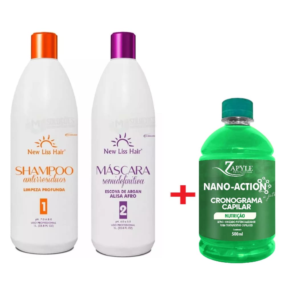 Kit Escova Semi Definitiva New Liss Hair + Nano tecnologia Nutrição 500ml