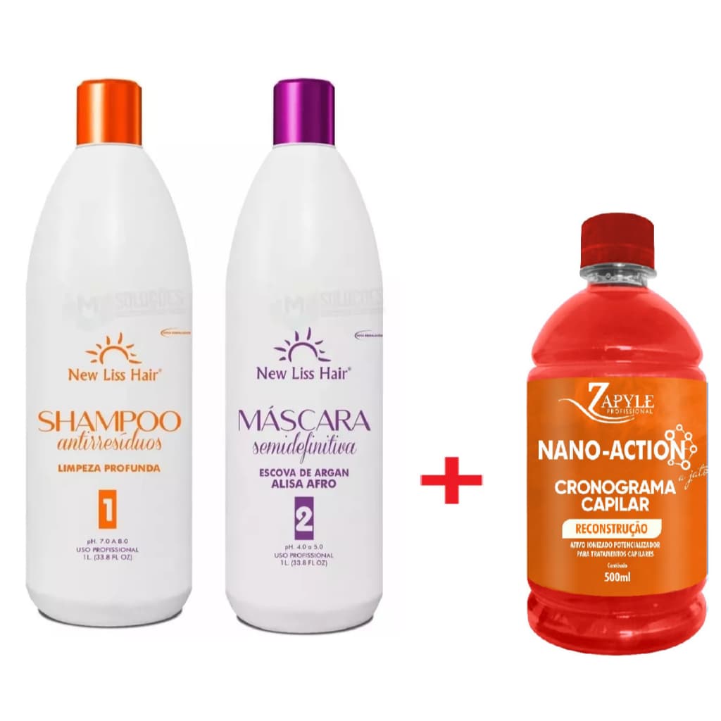 Kit Escova Semi Definitiva New Liss Hair + Nano tecnologia Reconstrução 500 ml