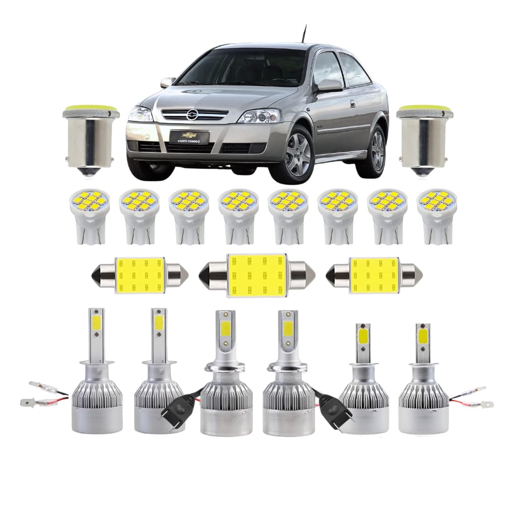 Kit Lâmpada Led ( Farol Alto Baixo MilhaTeto Ré Placa Farolete ) Chevrolet Astra 2003 a 2011 H1 H7 H3 Lâmpada Super Led