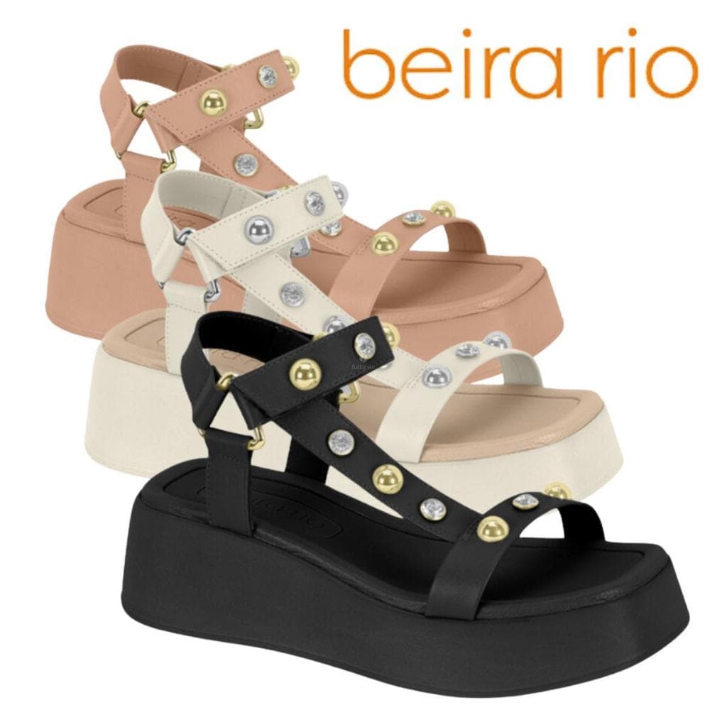 Sandalia Beira Rio Plataforma Spike Pedras Flatform Anabela Plataforma Tamanco Original Femininaa