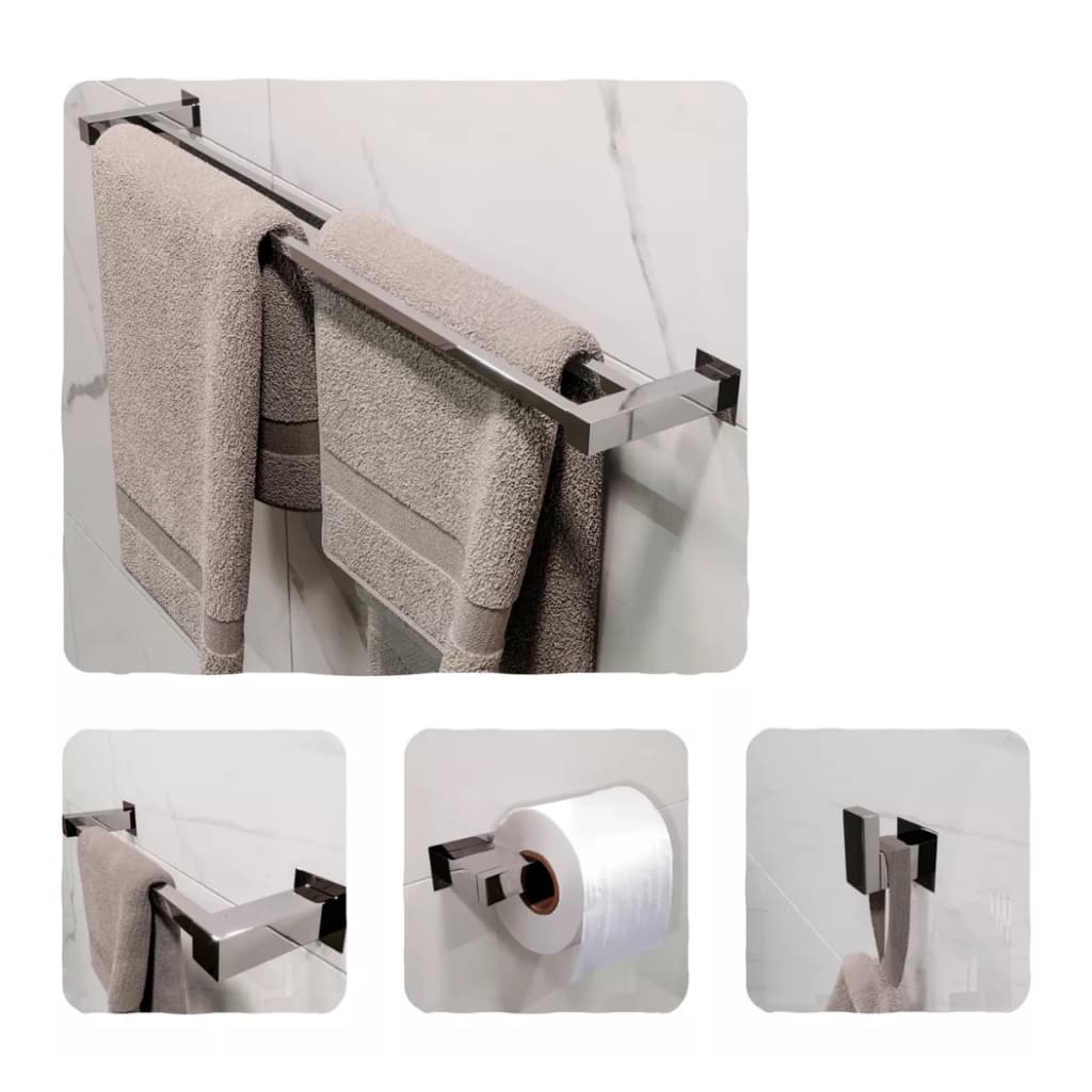 Toalheiro Duplo Aço Inox 60cm - Kit Acessórios Banheiro 4 Peças