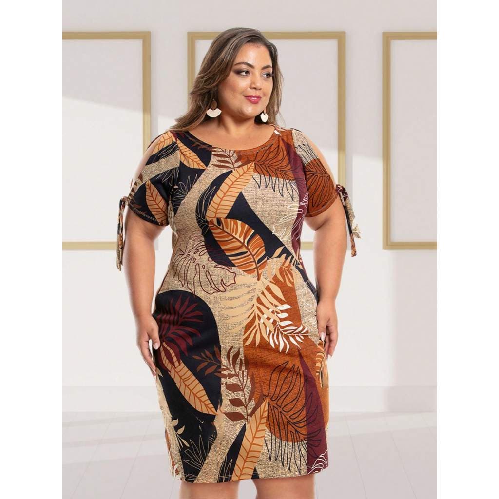 Vestido Estampado com Amarração na Manga