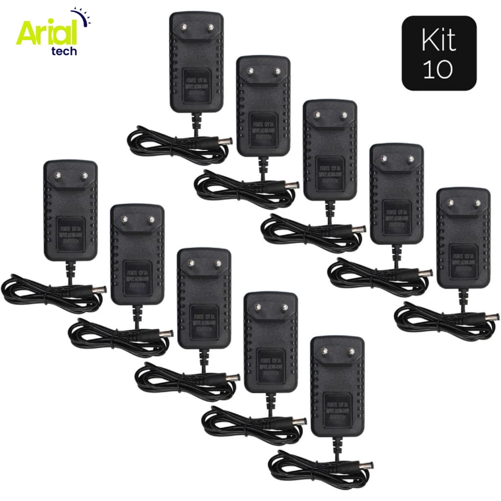 Kit 10 Fonte 3a 12v Estabilizada Chaveada Bivolt Cftv Fita Led