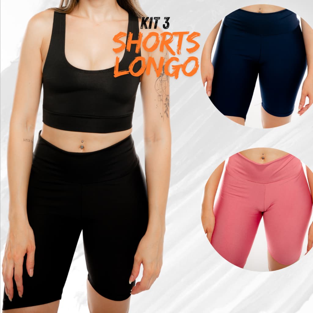 Kit 3 Shorts longo Academia Musculação - Roupa fitness