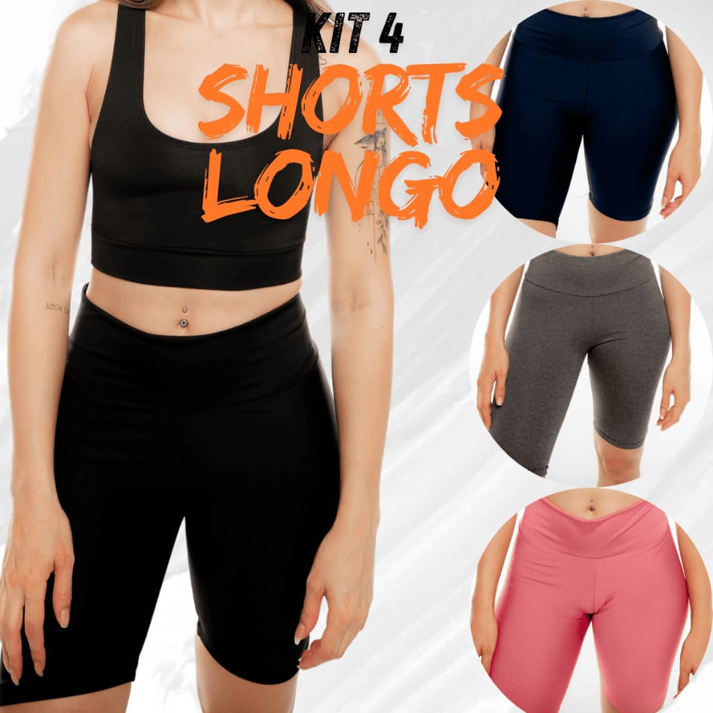 Kit 5 Short Longo Legging Suplex Liso Academia Crossfit Corrida Cós Alto